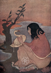 Damayanti and the Swan Poster (A3) – Vintage Mythical Love Illustration Print