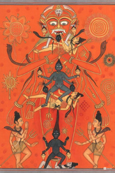 Kali & Shiva in Tantric Cosmic Union – Miniature Painting (16x24 Poster)
