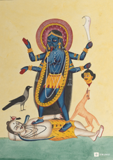 Kali Standing on Shiva – Kalighat Painting Reprint (A3 Poster)