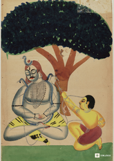 Kamdev Awakens Shiva – Kalighat Painting Reprint (A3 Poster)