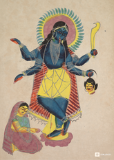 Krishna as Kali Worshipped by Radha – Kalighat Painting Reprint (A3 Poster)
