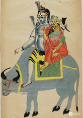 Shankar & Parvati on Nandi – Kalighat Painting Reprint (A3 Poster)