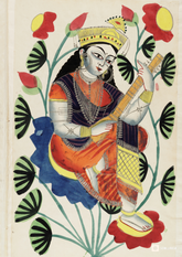 Saraswati on Lotus – Kalighat Painting Reprint (A3 Poster)