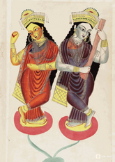 Lakshmi & Saraswati – Kalighat Painting Reprint (A3 Poster)