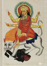 Durga Simhavahini Crushing the Demon – Kalighat Reprint Poster (A3)