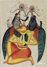 Garuda with Krishna and Balarama – Kalighat Painting Reprint (A3 Poster)