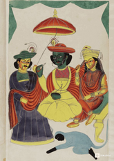 Rama, Sita, and Lakshmana Enthroned – Kalighat Painting Reprint (A3 Poster)