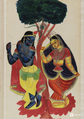Radha-Krishna Dancing – Kalighat Painting Reprint (A3 Poster)