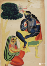 Radha Serving Krishna – Kalighat Painting Reprint (A3 Poster)