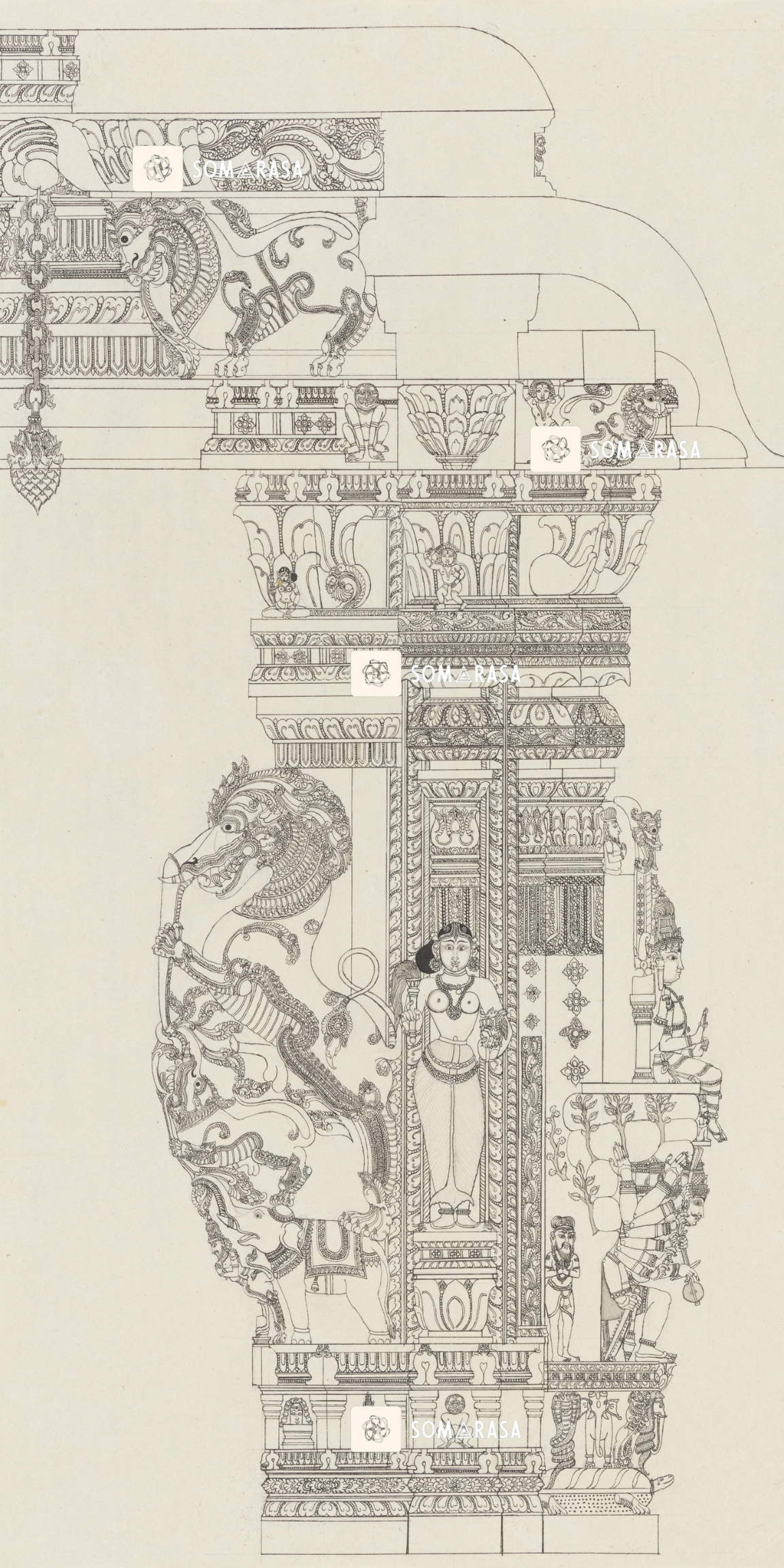 Shiva Ravananugrahamurti – Madurai Pudu Mandapa Architectural Drawing (12×24 Poster)