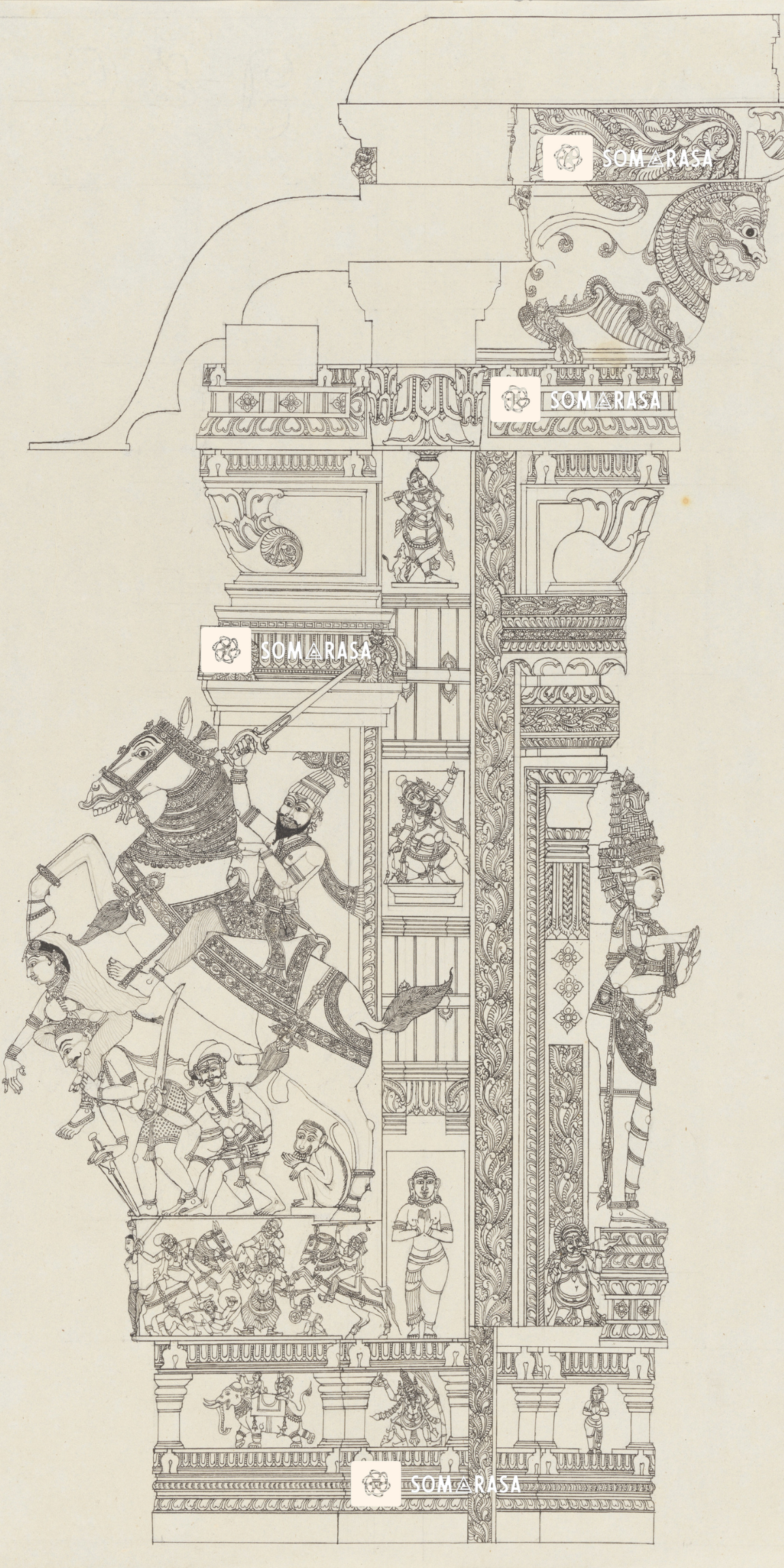Ardhanarishvara – Madurai Pudu Mandapa Architectural Pier Drawing (12×24 Poster)
