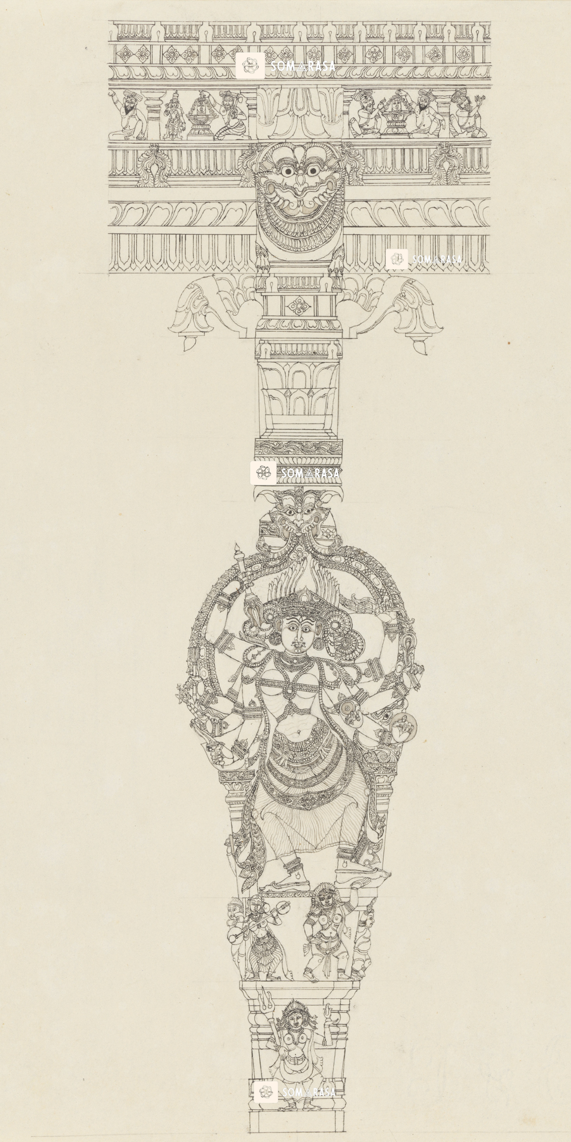 Kali – Madurai Pudu Mandapa Architectural Pier Drawing (12×24 Poster)