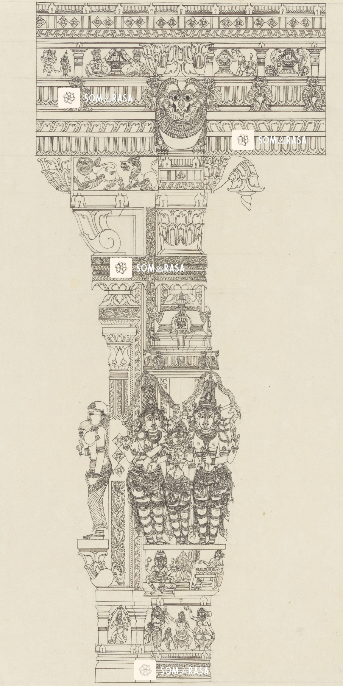 Marriage of Minakshi & Sundareshvara - Madurai Pudu Mandapa Pier Drawing (12×24 Poster)