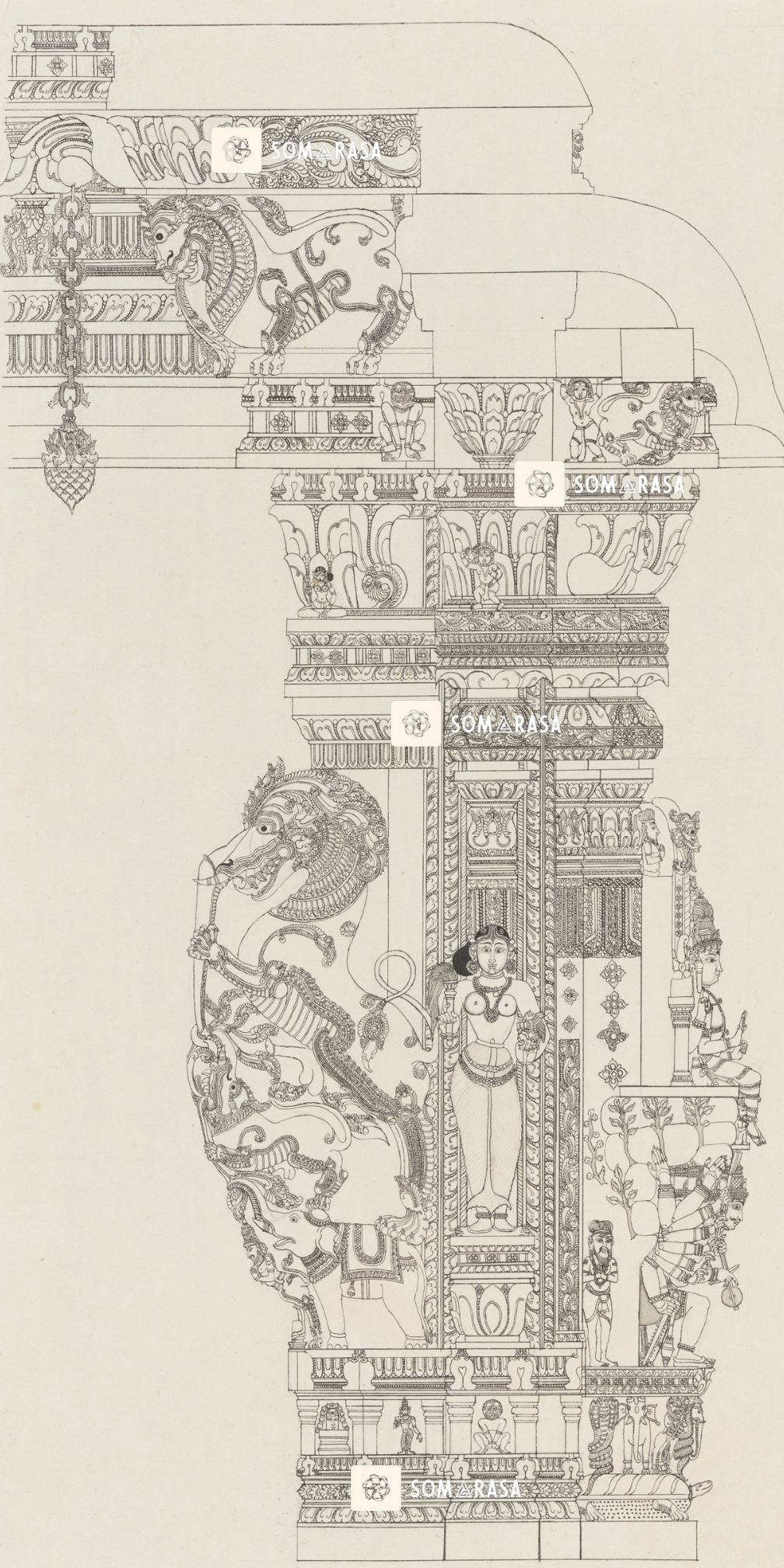 Shiva Ravananugrahamurti - Madurai Pudu Mandapa Pier Drawing (12×24 in Poster)