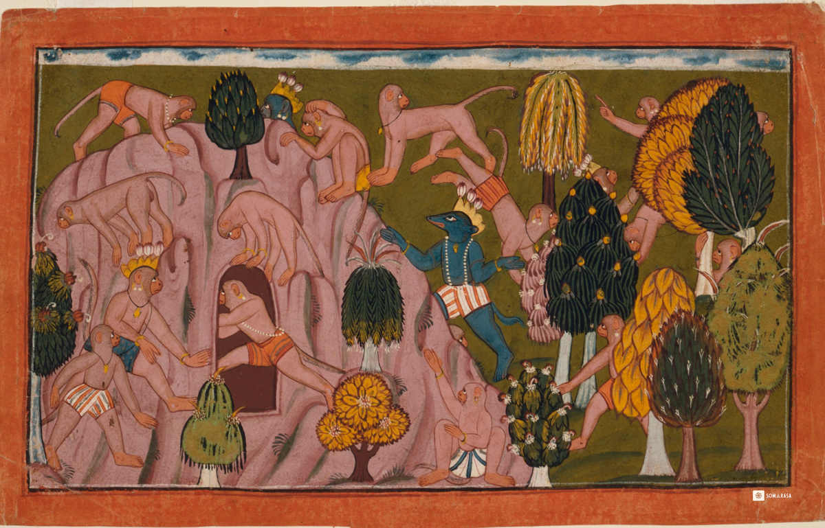 Monkeys and Bears Investigate the Rikshabila Cave – Shangri Ramayana (16×24 Poster)