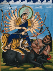 Durgā - Slaying Mahīṣāsura, the Buffalo Demon (18×24″ Poster)