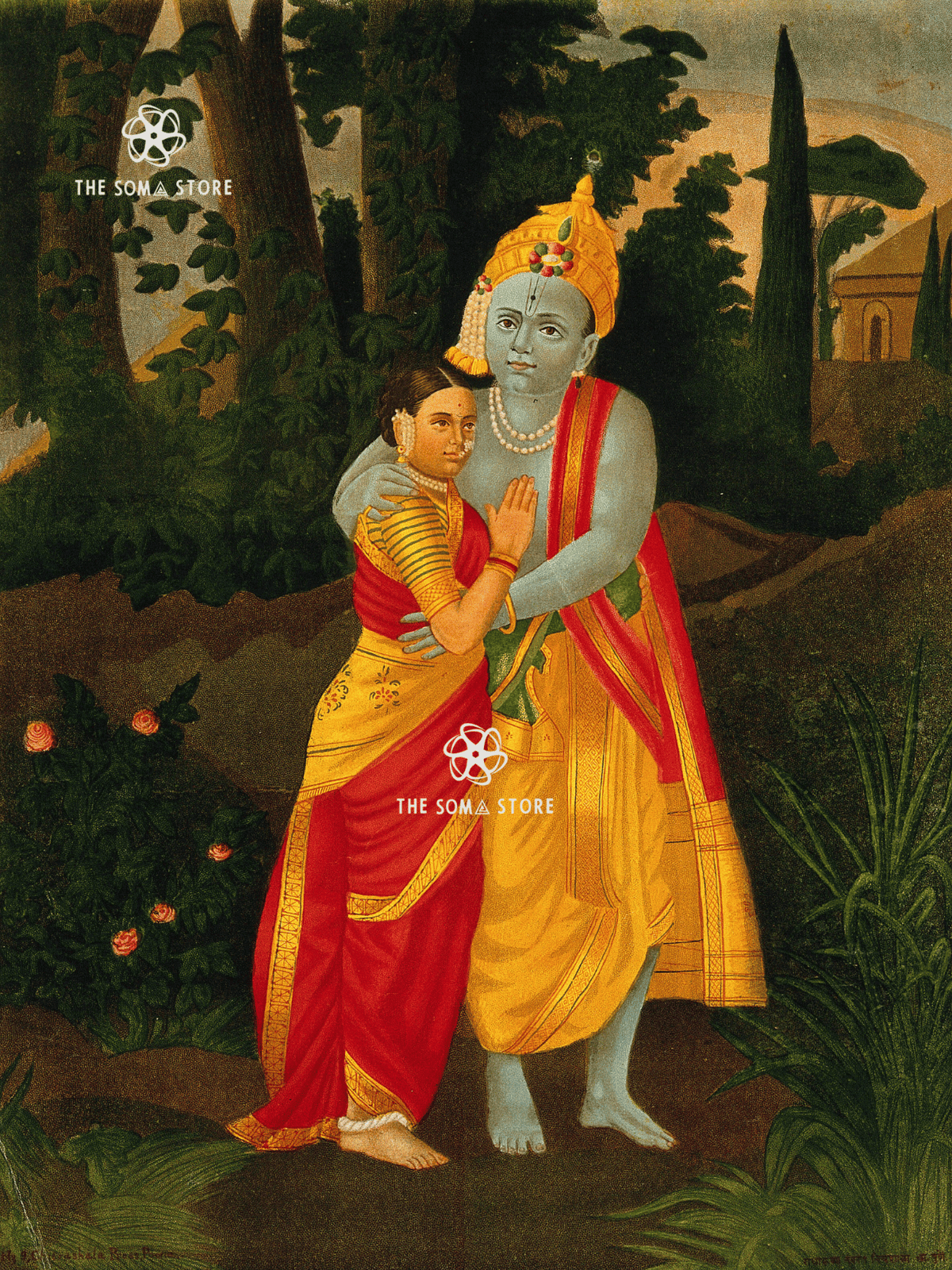 Kṛṣṇa Embracing Rādhā - Divine Love in Human Form (18×24″ Poster)