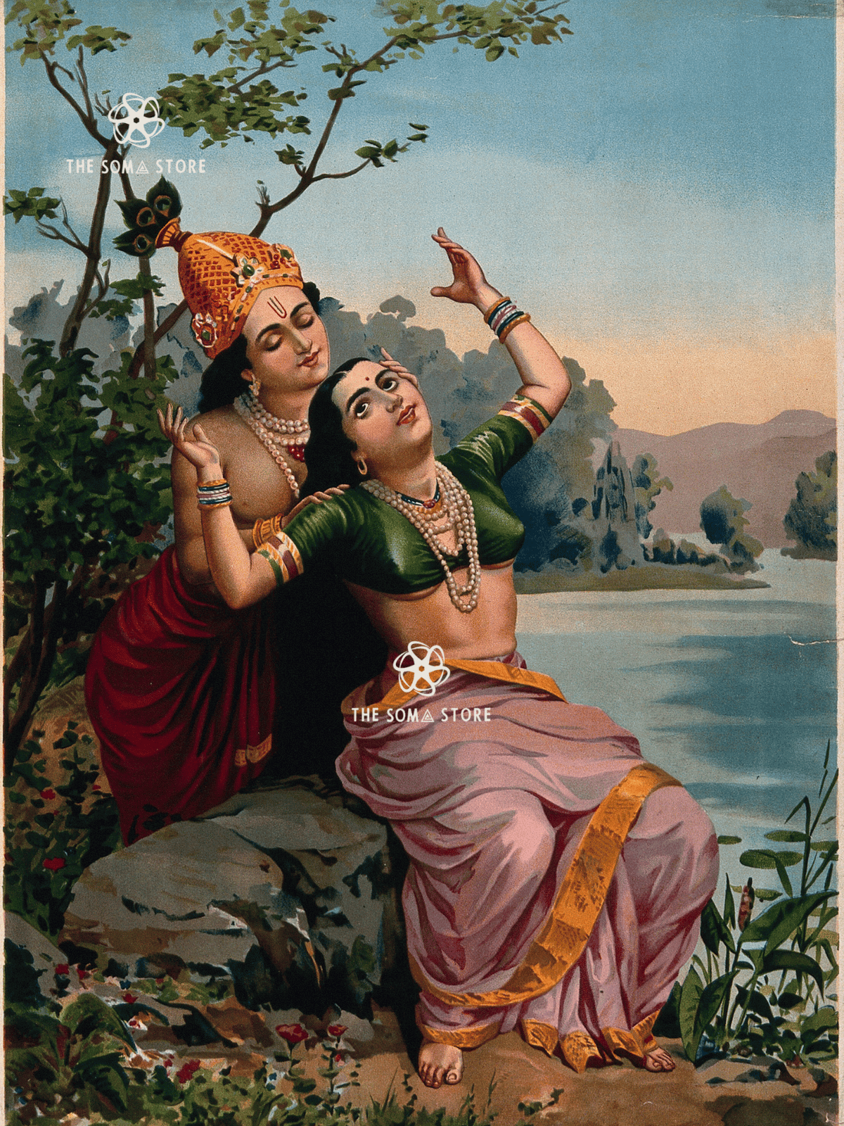 Krishna Embracing Radha by the River (18×24″ Poster)