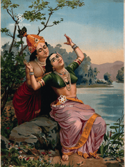 Krishna Embracing Radha by the River (18×24″ Poster)