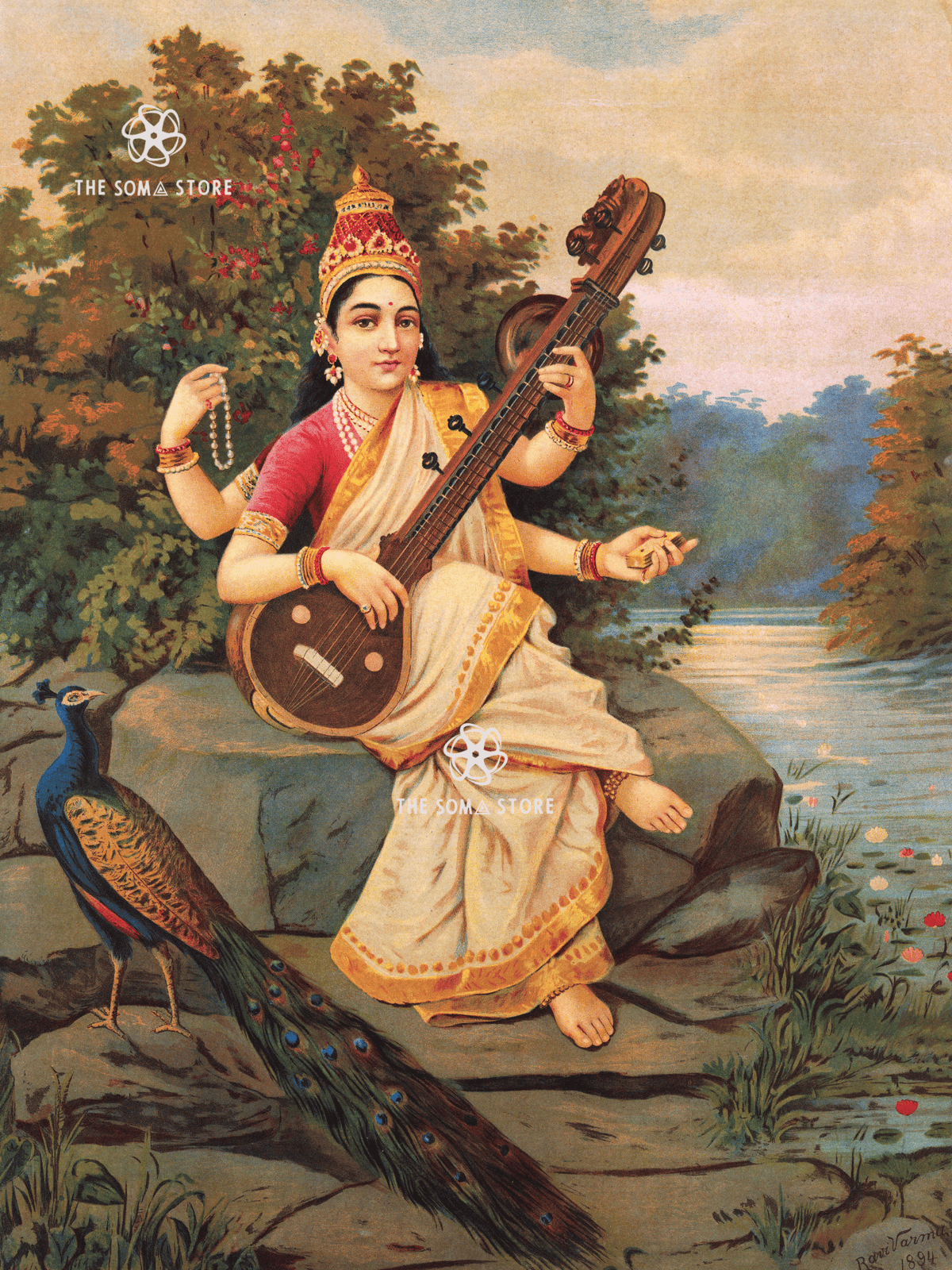 Goddess Saraswati – Raja Ravi Varma (18×24″ Poster)