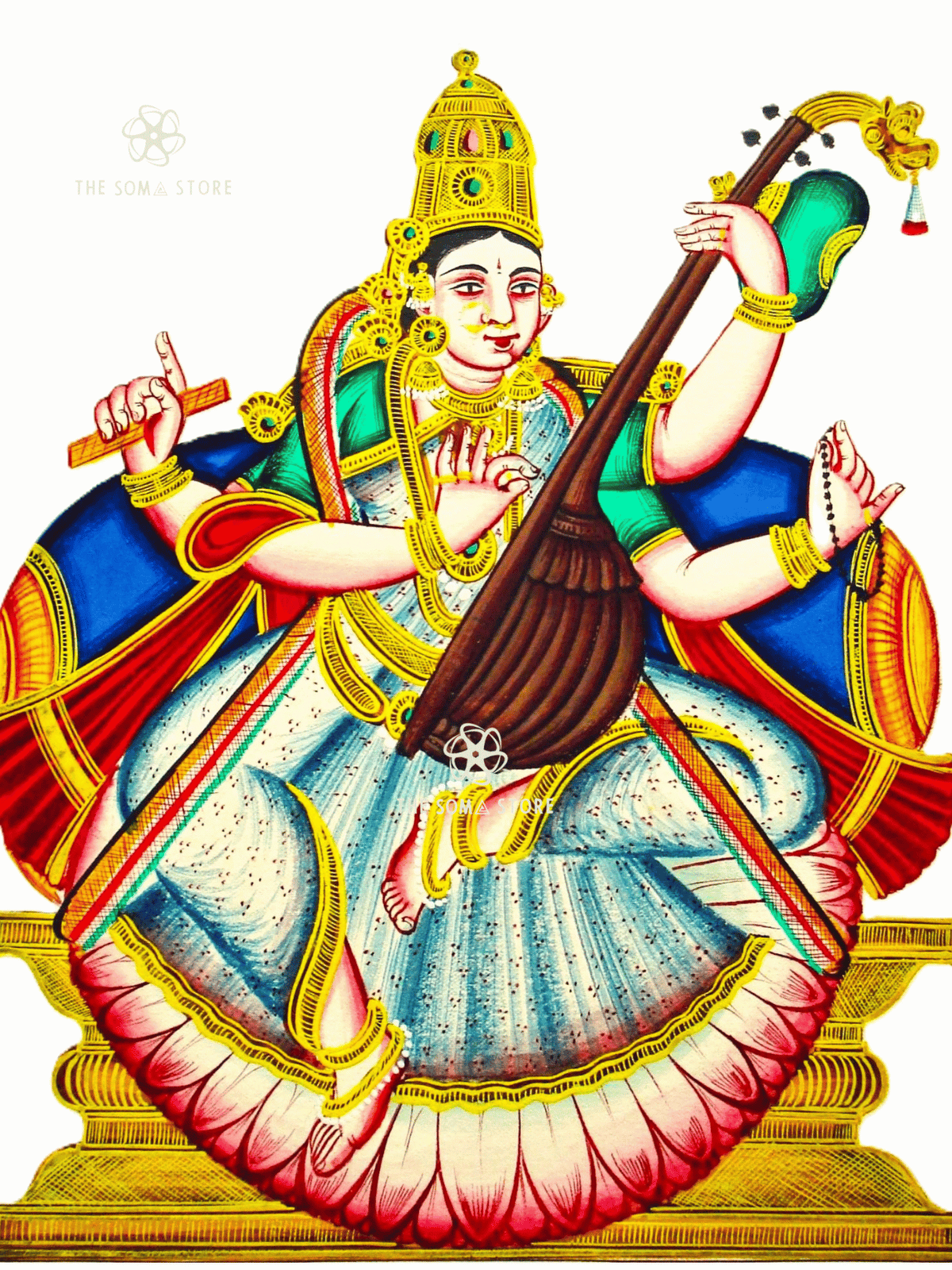 Goddess Saraswati in Lalitāsana - Company School (18×24″ Poster)