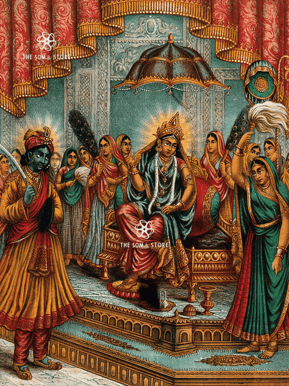 Krishna Before Enthroned Radha - The Sovereignty of Divine Love (18×24″ Poster)