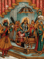 Krishna Before Enthroned Radha - The Sovereignty of Divine Love (18×24″ Poster)