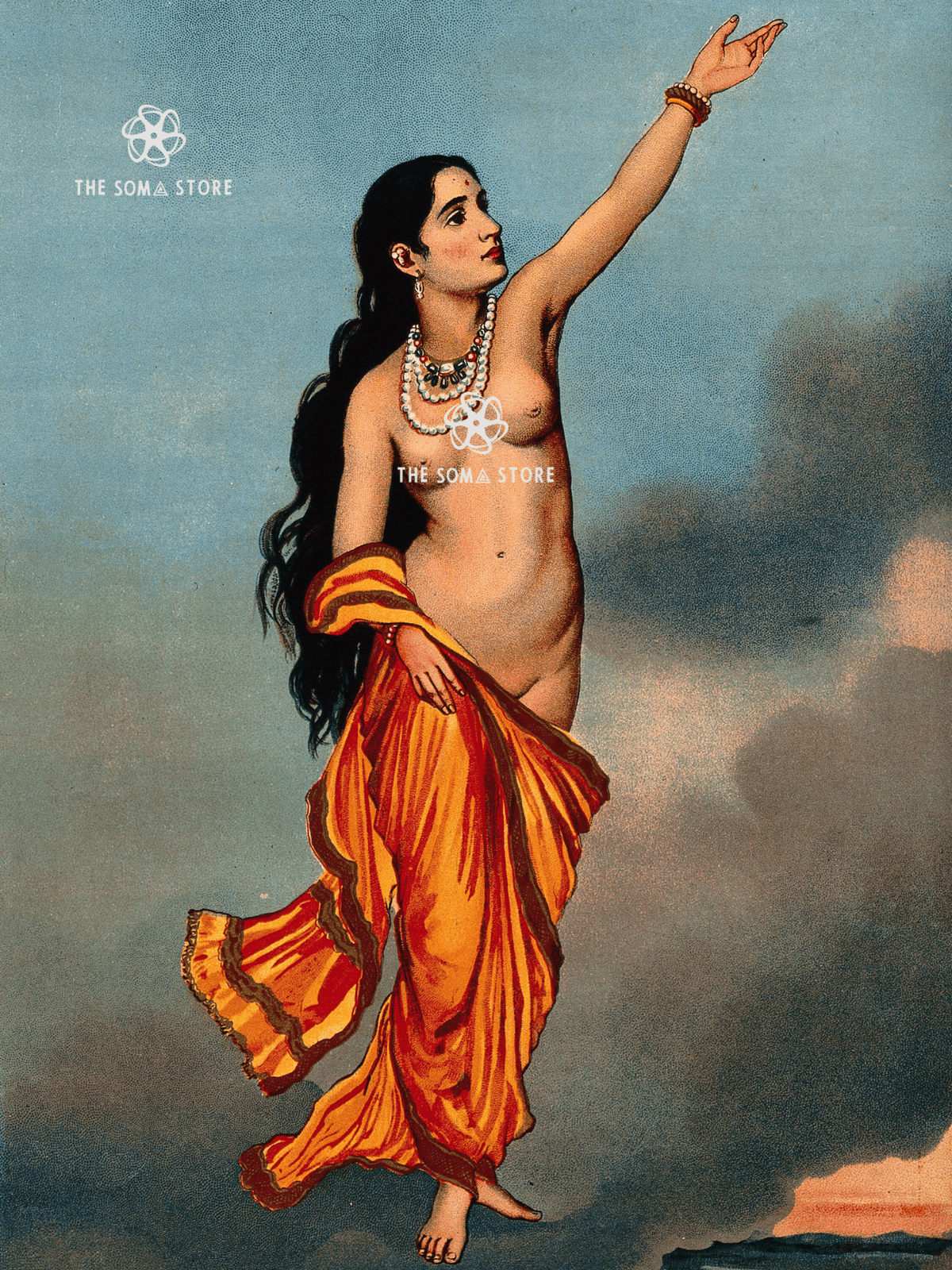 Celestial Nymph Ascending to the Heavens - Raja Ravi Varma Press (18×24″ Poster)