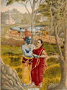 Rādhā and Krishna Embracing in the Countryside - Chromolithograph (18×24″ Poster)