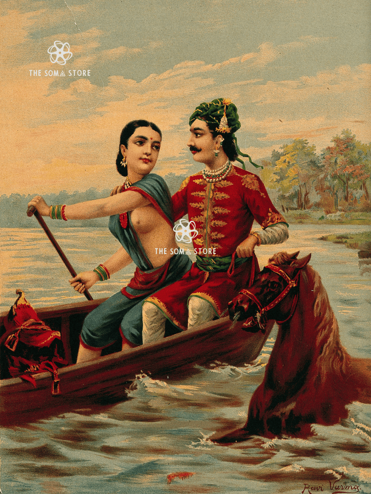 Śāntanu & Satyavatī - Love Across the River (18 × 24 in Poster)