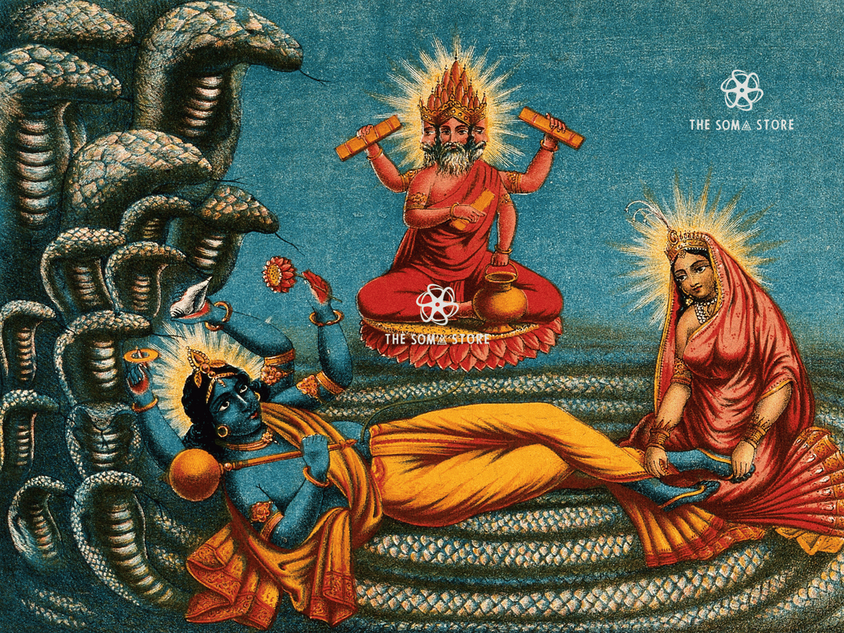 Cosmic Repose - Viṣṇu on Ananta with Lakṣmī & Brahmā (18 × 24 in Poster)