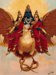 Vishnu with Śrī and Bhū Devī on Garuḍa - The Preserver in Celestial Flight (18 × 24 in Poster)