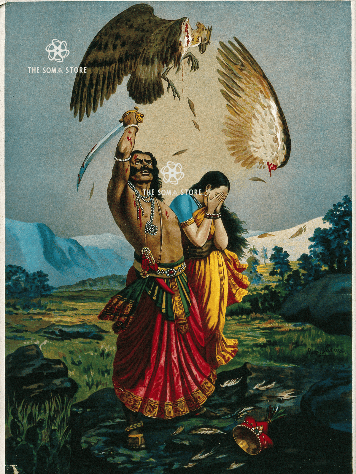 Jatāyu’s Sacrifice - Rāvaṇa Slays the Noble Vulture (18 × 24 in Poster)