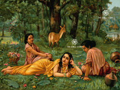 Śakuntalā in Reverie - Writing a Letter of Love in the Forest Hermitage (18 × 24 in Poster)
