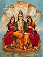 Vishnu on Ananta Shesha - The Preserver with Lakshmi and Bhūdevi (18 × 24 in Poster)