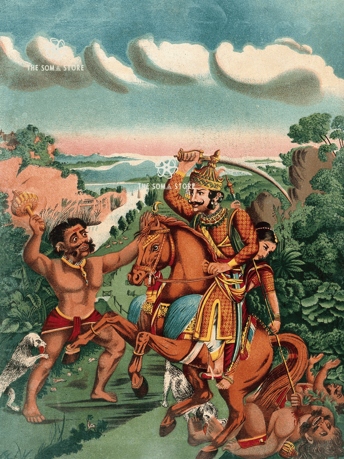 Khanderāo Slaying the Demons - The Warrior God with Mhalsa (18 × 24 in Poster)