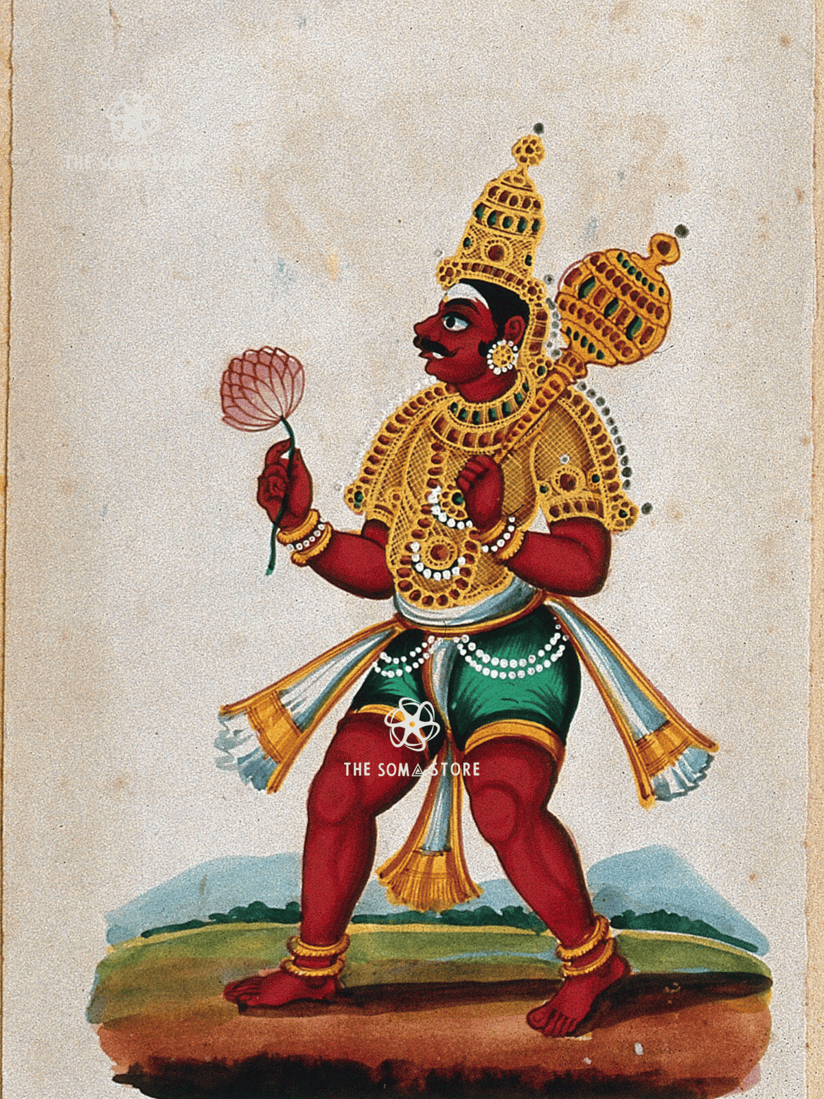 Mace-Bearing Deity with Lotus - Strength, Devotion & Reverence (18 × 24 in Poster)