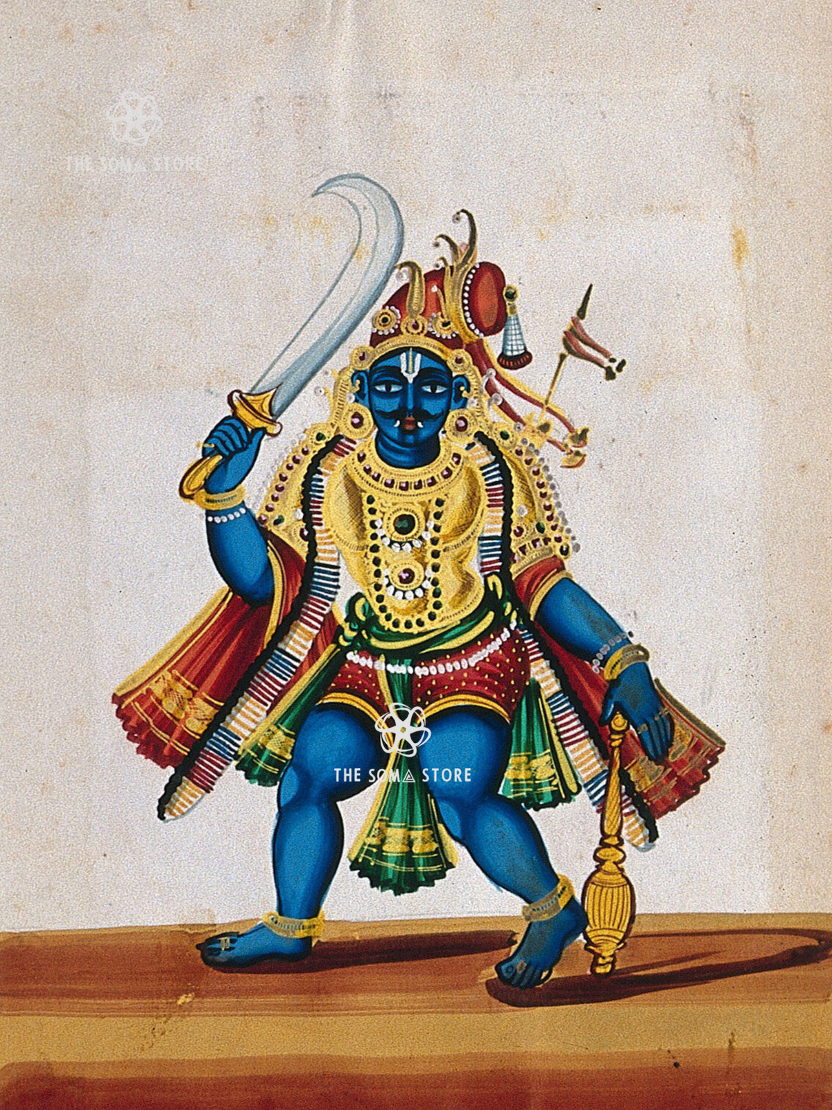 Blue-Skinned Warrior Swami with Sword & Mace (18 × 24 in Poster)