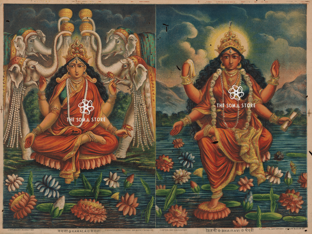 Kamala & Bhairavi - Mahavidya Forms of Shakti (18 × 24 in Poster)