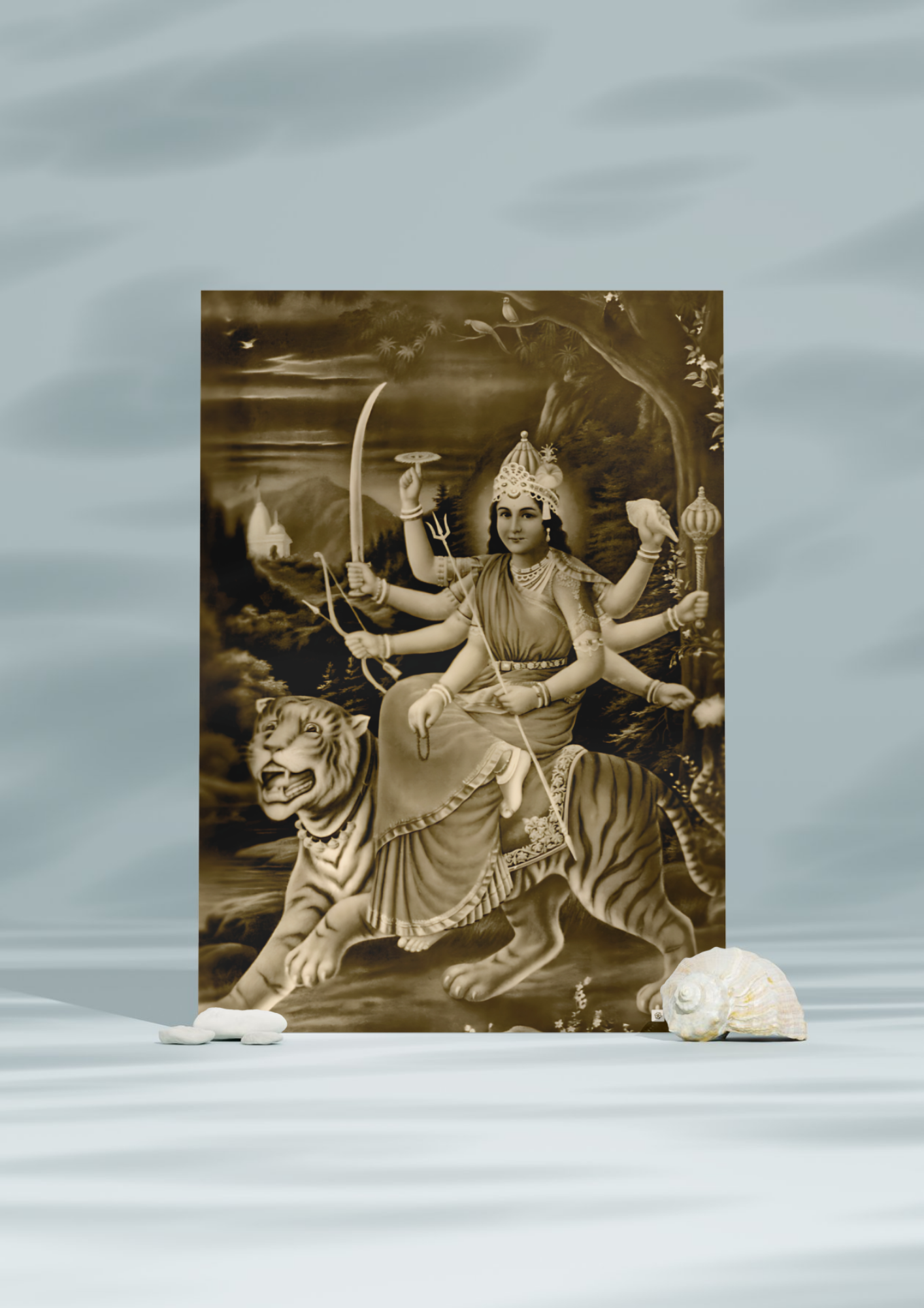 Durga Simhavahini – The Divine Warrior Goddess (A3 Vintage Poster)