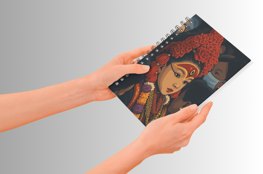Kumari – The Living Goddess of Nepal (A5 Notepad) | Divine Grace in Ink