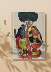 Radha-Krishna Dancing – Kalighat Painting Reprint (A3 Poster)