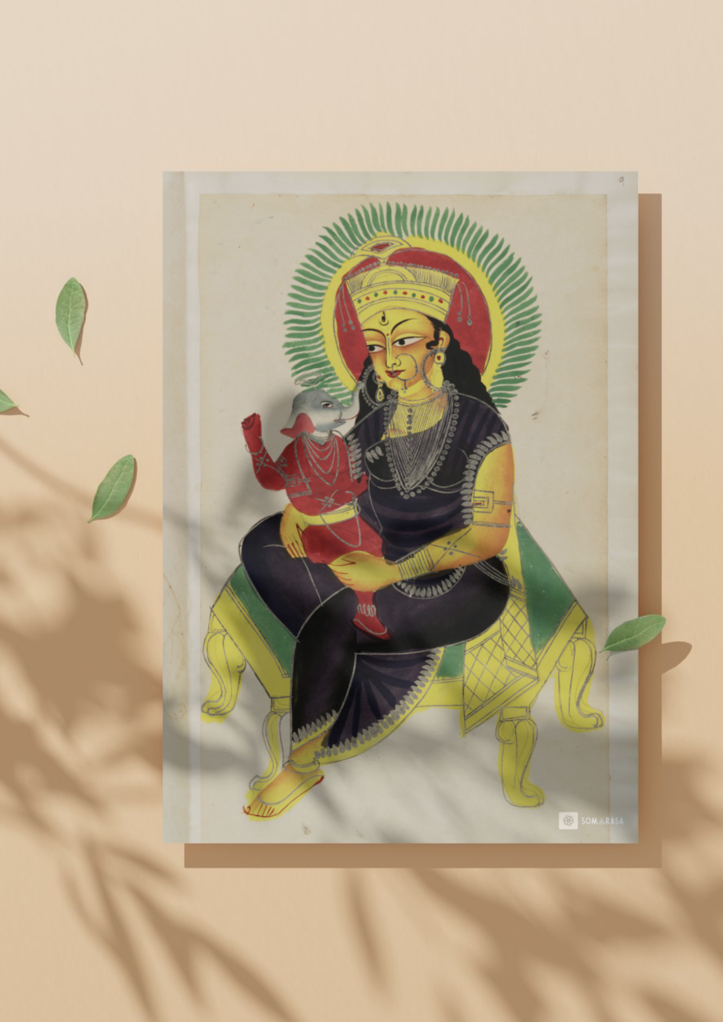 Parvati and Ganesha – Kalighat Painting Reprint (A3 Poster)