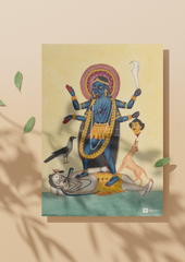 Kali Standing on Shiva – Kalighat Painting Reprint (A3 Poster)