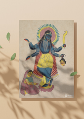Krishna as Kali Worshipped by Radha – Kalighat Painting Reprint (A3 Poster)
