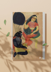 Krishna Serving Radha – Kalighat Painting Reprint (A3 Poster)