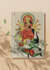 Durga Mounted on Lion – Kalighat Reprint Poster (A3)