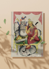 Shiva Parvati Enthroned – Kalighat Painting Reprint (A3 Poster)
