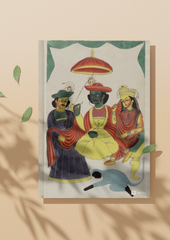 Rama, Sita, and Lakshmana Enthroned – Kalighat Painting Reprint (A3 Poster)