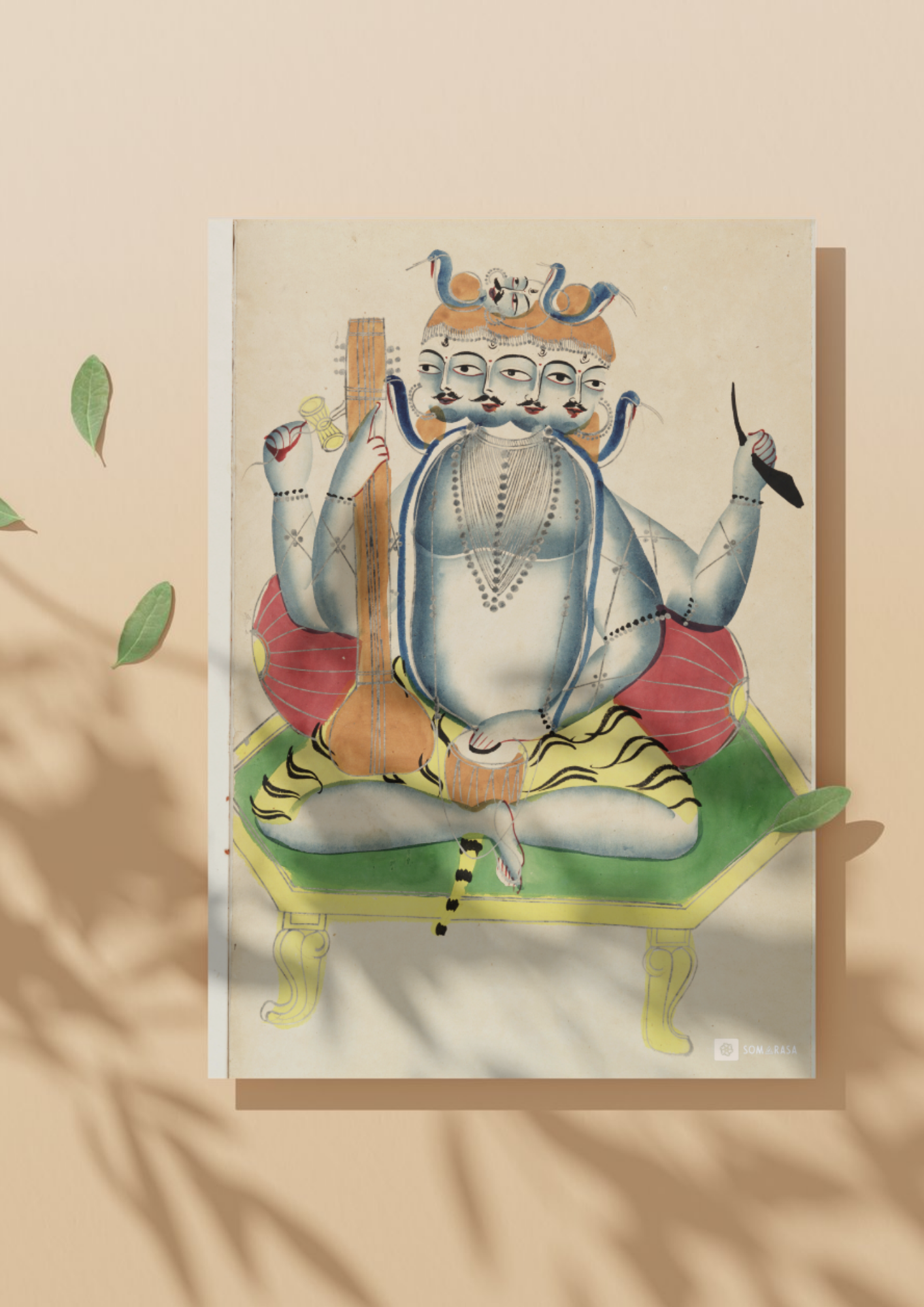 Panchanan Shiva Enthroned – Kalighat Painting Reprint (A3 Poster)